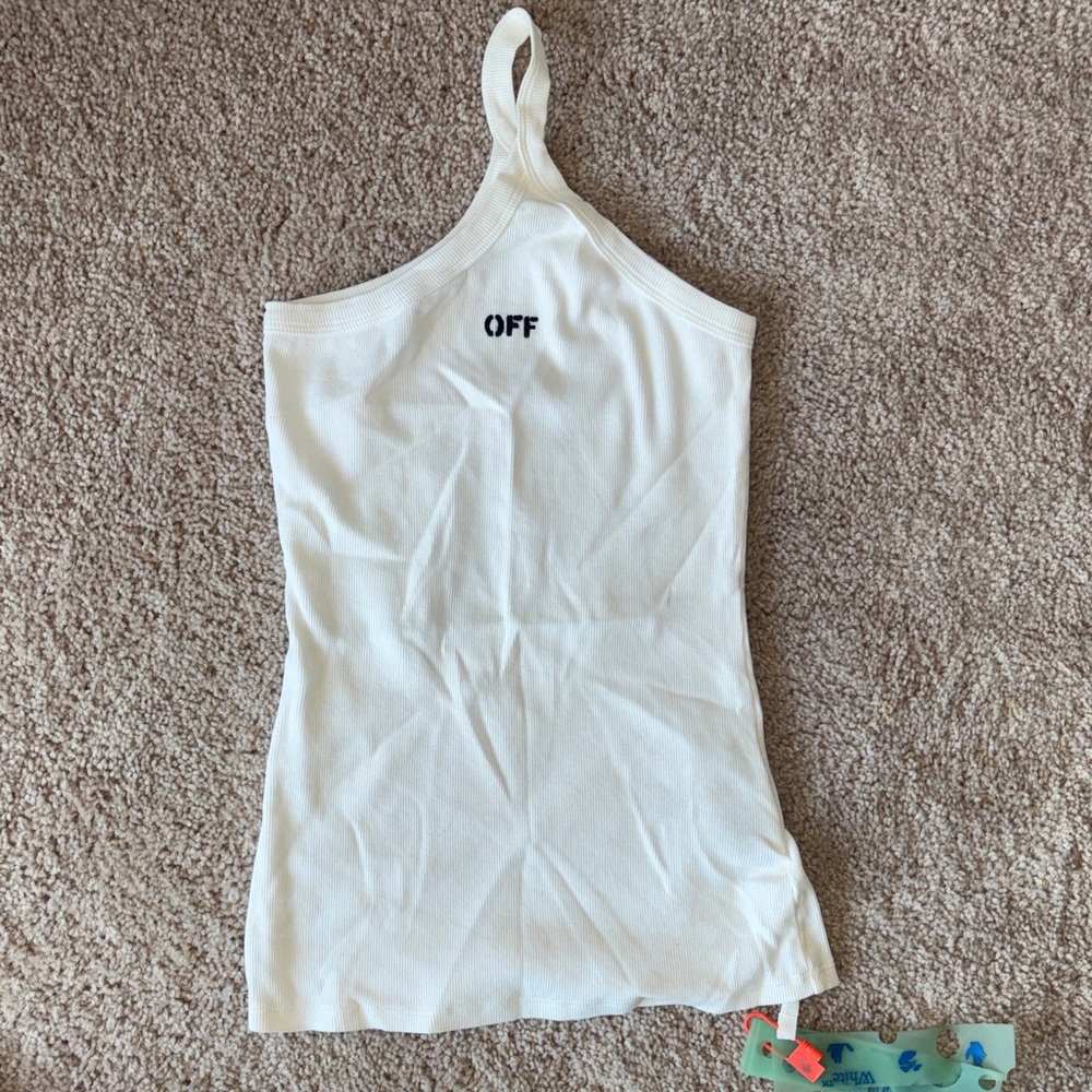 Off-White One Shoulder Ribbed Top White Designer Streetwear Size L Authentic